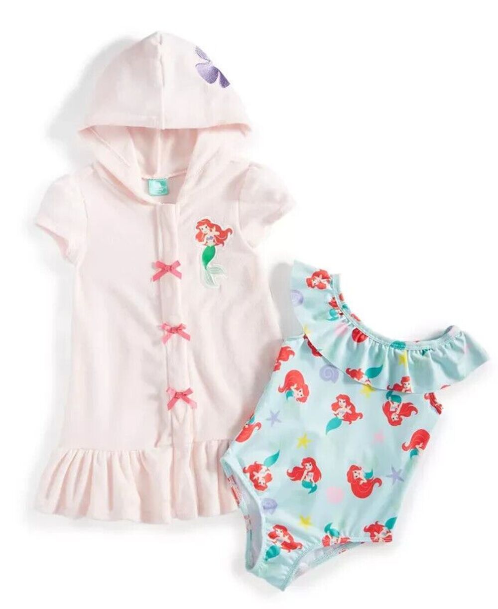 Little Mermaid 2-Pc. One-Piece Swimsuit & Hooded Swim Cover-Up Set Baby NEW 12mo